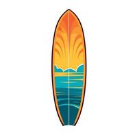Colorful surfboard design depicting a sunset over the ocean during a summer evening vector
