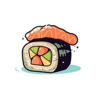 Delightful sushi roll with vibrant vegetables and fresh salmon on top vector