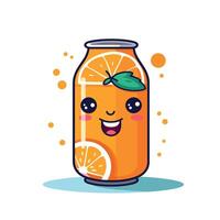 Happy cartoon orange juice can with cheerful expression and fresh fruit design vector