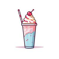 Delicious milkshake with cherry topping and colorful layers in a tall glass vector