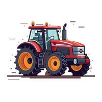 Red tractor in motion on a farm during sunny weather vector