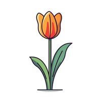 Bright orange tulip flower with green leaves in a simple design vector