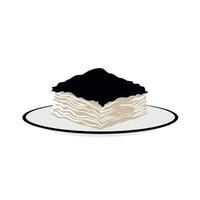 Delicious layered dessert featuring creamy filling and chocolate topping on a plate vector