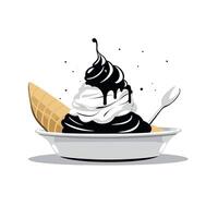 Delicious swirl of black and white soft serve ice cream in a bowl with a waffle cone vector