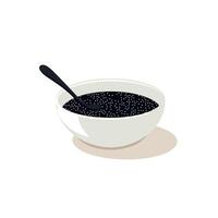 Bowl of black caviar with a spoon on a light background vector