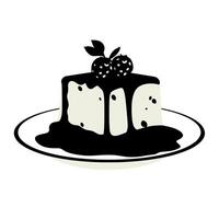 Delicious dessert featuring cheesecake with chocolate sauce and strawberries on a plate vector