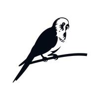 Detailed black silhouette of a parakeet perched on a branch with simple artistic design vector