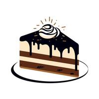 Delicious chocolate cake slice with whipped cream and chocolate drizzle on top vector