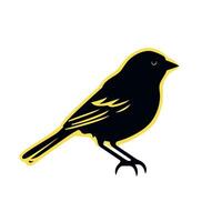 Bird silhouette with yellow outline perched gracefully on a flat surface vector