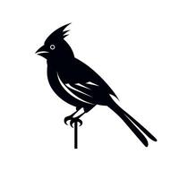 Black silhouette of a bird perched on a stick in a minimalist style vector