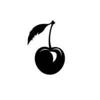 Black silhouette of a cherry with a leaf on a plain background vector