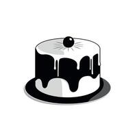 Delicious black and white cake with glossy icing on a plate vector