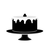 Chocolate cake topped with white icing on a decorative cake stand vector