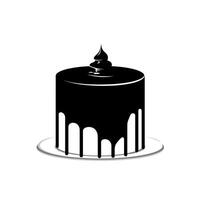 Dark chocolate cake with a glossy ganache topping on a white plate vector