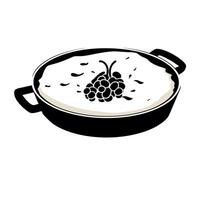 Delicious dessert topped with berries served in a round dish on a light background vector