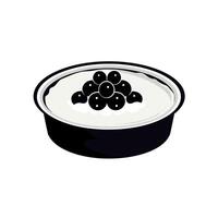 Delicious bowl of creamy dessert topped with rich dark berries ready to be savored vector