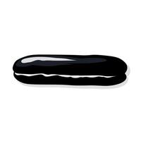 Delicious black eclair filled with cream displayed on a simple background vector