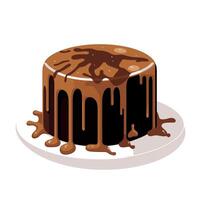 Delicious chocolate cake with dripping icing on a white plate vector