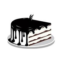 Delicious chocolate cake with creamy layers on a white plate vector