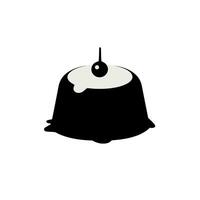 Black dessert with cream and cherry on top in a minimalistic setting vector