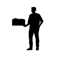 Person holding a rectangular object in silhouette against a white background vector