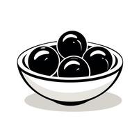 Bowl filled with black round objects displayed on a plain background vector