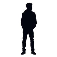 Silhouette of a person standing calmly in a minimalist setting during twilight vector