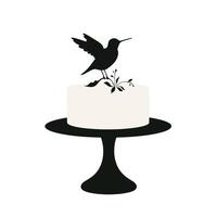 Elegant cake design featuring a hummingbird and floral elements on a pedestal stand vector