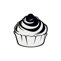 Delicious cupcake with swirled black and white frosting design on a plain background vector