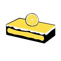 Bright yellow lemon dessert with a citrus slice on top displayed on a clean surface vector