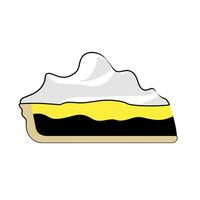Slice of dessert featuring layers of yellow filling, black base, and white whipped cream on top vector