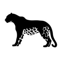 Black silhouette of a leopard displaying its unique patterned fur prominently vector