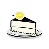 Slice of lemon cake with a fresh lemon garnish on a white plate vector