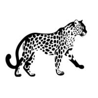 Black silhouette of a leopard walking with distinct spots on a plain background vector