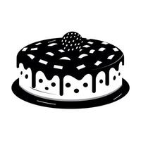 Black and white cake with icing and a cherry on top displayed on a plate vector