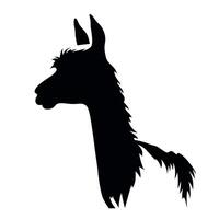 Llama silhouette with detailed features and playful expression captured in black vector