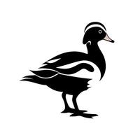 Elegant black and white duck silhouette standing on one leg in a minimalist design vector