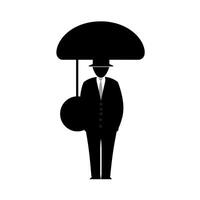 Elegant figure with large umbrella and round bag stands in a minimalist style setting vector