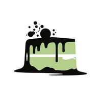 Green cake with dripping chocolate icing sits on a white background vector