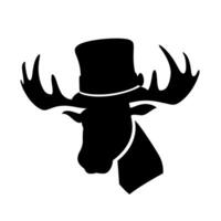 Unique silhouette of a moose wearing a top hat with classy decor elements vector