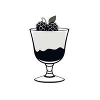 Black dessert with cream and fresh berries served in elegant glassware vector