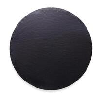 Empty rustic black slate stone plate isolated on white background, copy space, top view photo