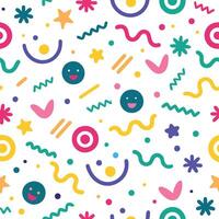 seamless pattern with colorful shapes and faces vector