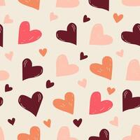Seamless Pattern with Colorful Hand-Drawn Hearts on Light Brown Background vector