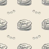 Seamless Pattern with Hand-Drawn Pancakes and Blueberries vector