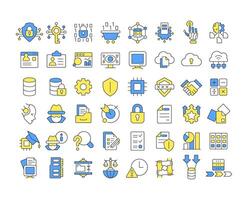 Privacy-enhancing technologies RGB color icons set. Data security, protection and encryption. Isolated illustrations. Simple filled line drawings collection. Editable stroke vector