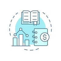 Reconcile debits and credits soft blue concept icon. Accounting ledger, documentation. Round shape line illustration. Abstract idea. Graphic design. Easy to use in infographic, presentation vector