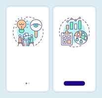 Data research types onboarding mobile app screen. Walkthrough 2 steps editable graphic instructions with linear concepts. UI, UX, GUI template vector