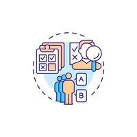 Survey research multi color concept icon. Participants interview, feedback. Questionnaire, documentation. Round shape line illustration. Abstract idea. Graphic design. Easy to use in infographic vector