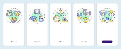 Inclusive learning onboarding mobile app screen. Education program walkthrough 5 steps editable graphic instructions with linear concepts. UI, UX, GUI template vector